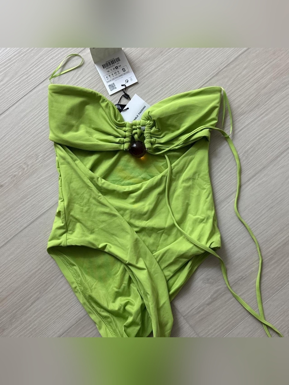 Zara Women's Green Drawstring One Piece Swimsuit